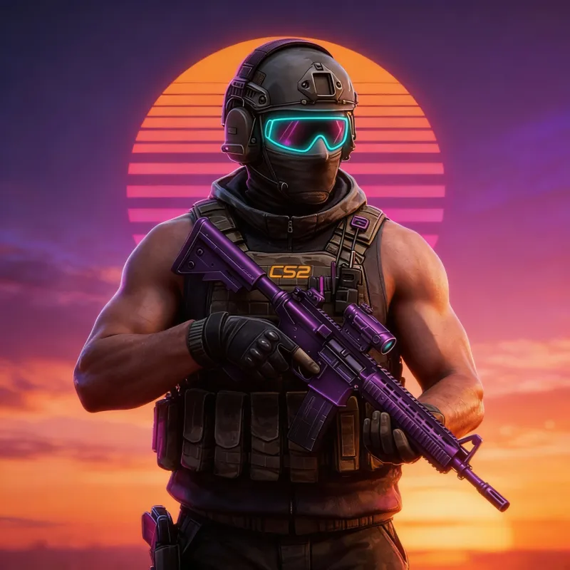 Hráč Counter-Strike 2 pri západe slnka