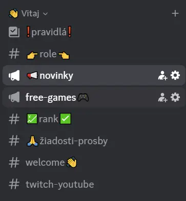 Kanály na Discorde Gaming Paradise